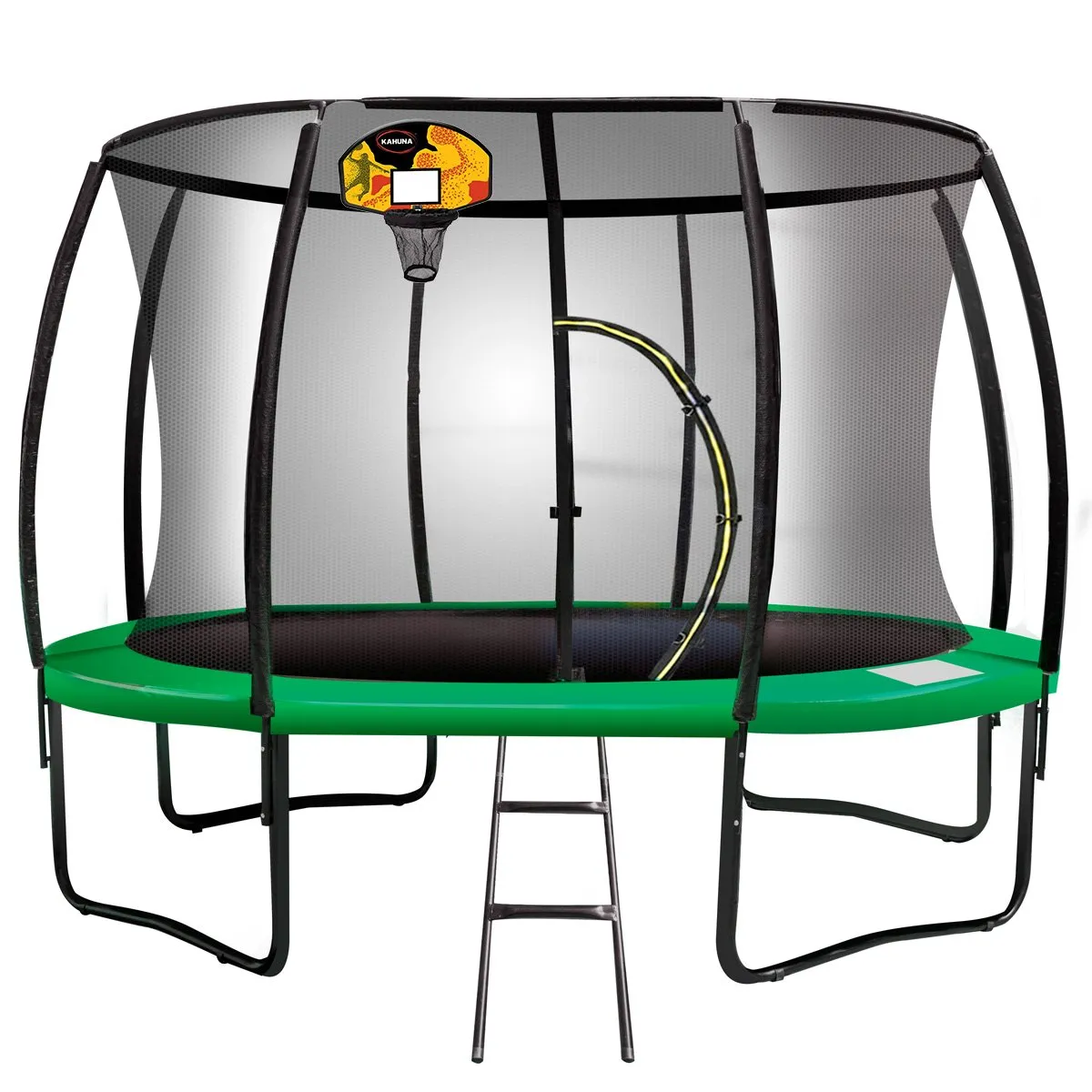 10ft Outdoor Trampoline With Safety Enclosure Pad | Ladder | Basketball Hoop Set | Green | Kahuna