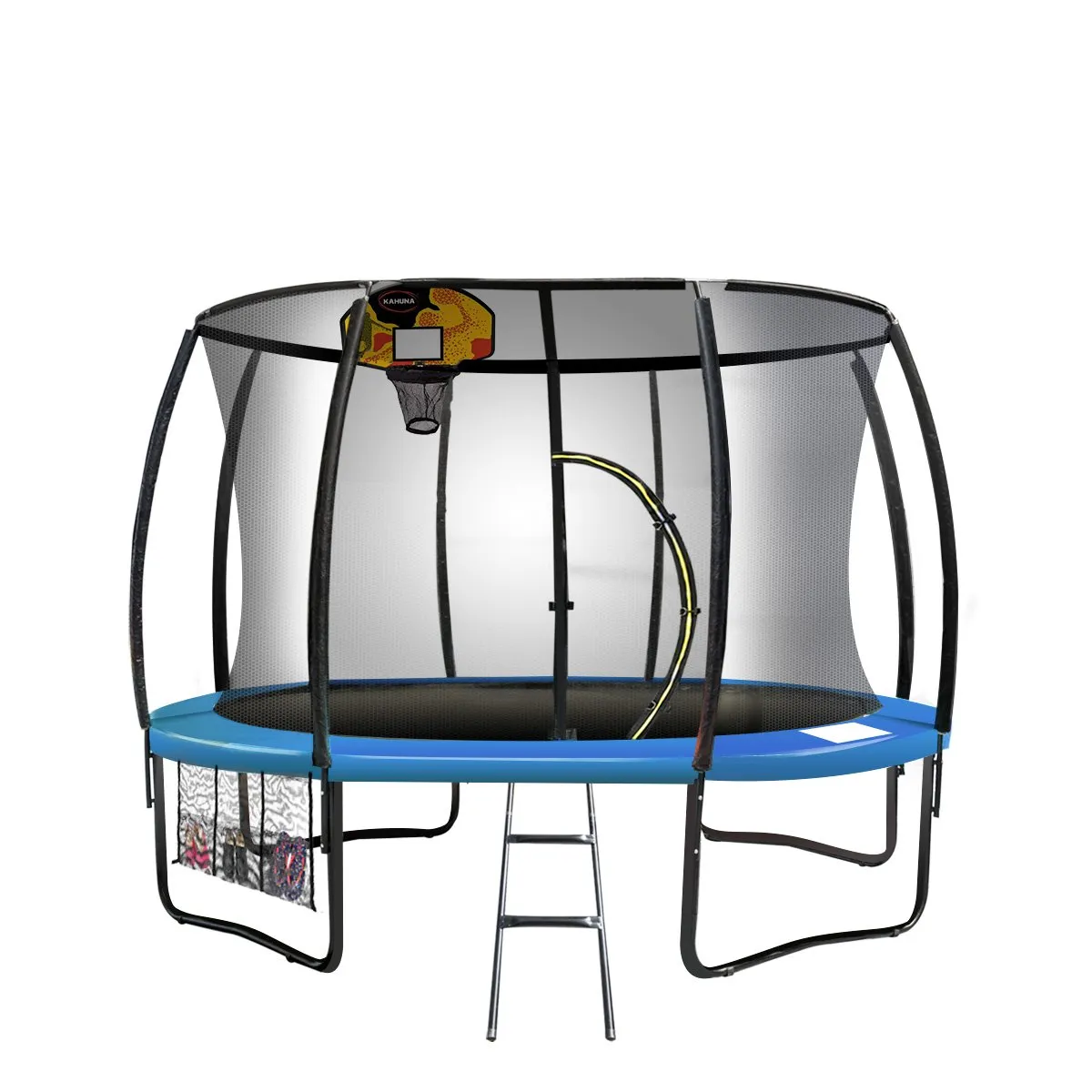 14ft Outdoor Trampoline for Kids with Safety Enclosure, Pad, Mat, Ladder, and Basketball Hoop Set - Blue