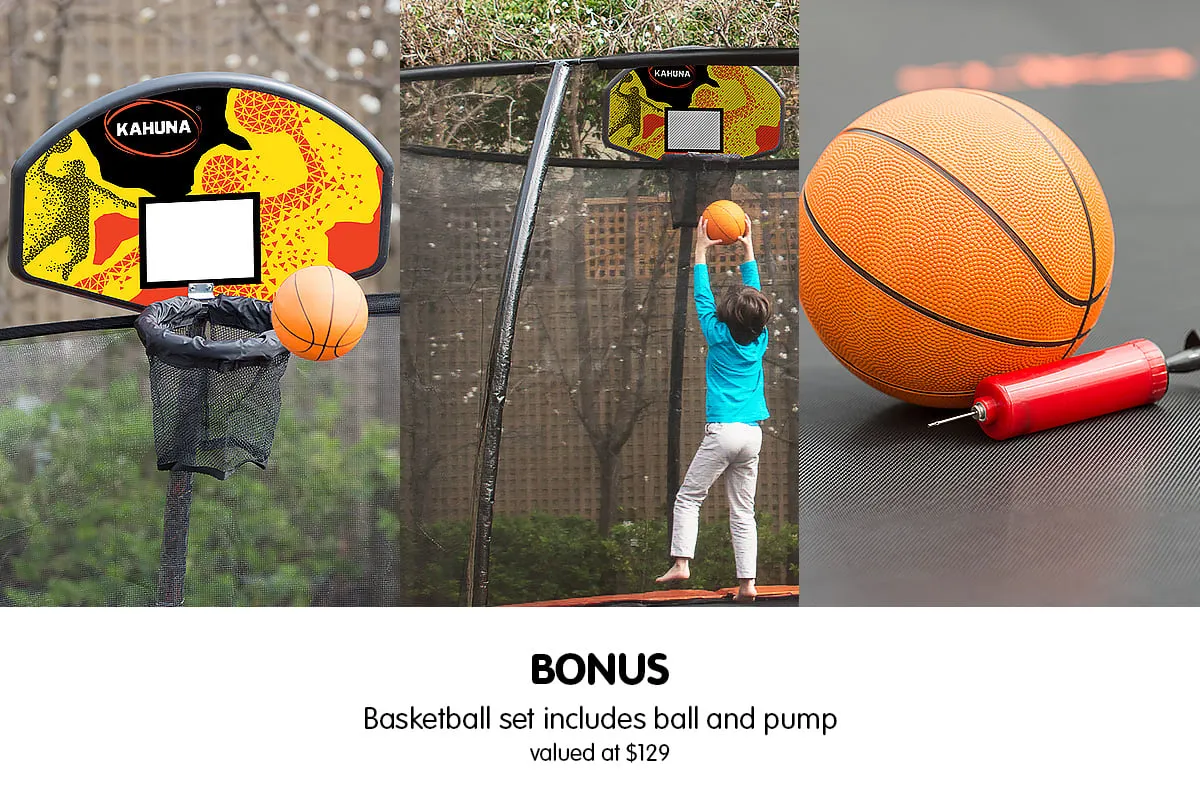 14ft Outdoor Trampoline for Kids with Safety Enclosure, Pad, Mat, Ladder, and Basketball Hoop Set - Blue