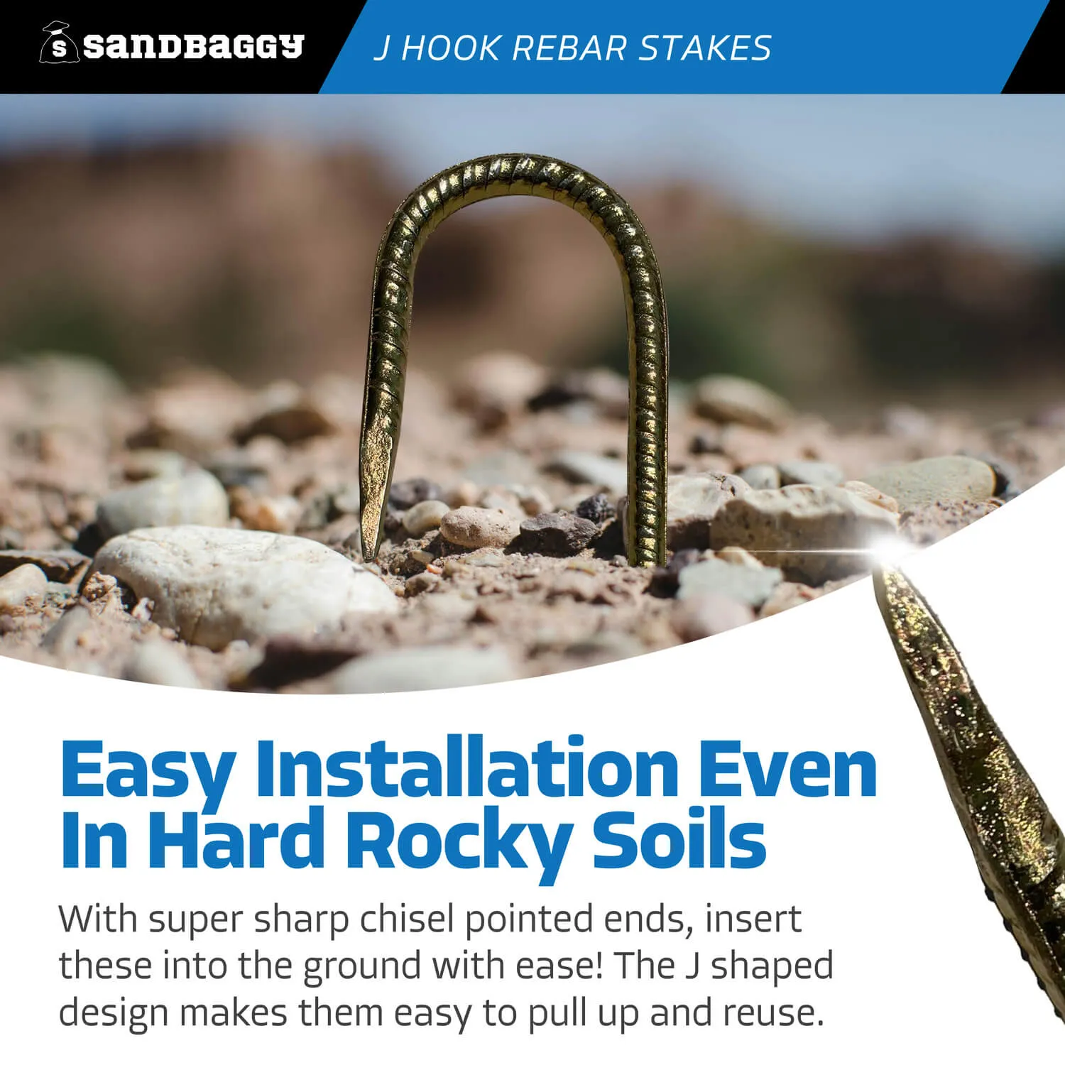 16" J Hook Rebar Stakes - Galvanized Steel - 5/16" Diameter
