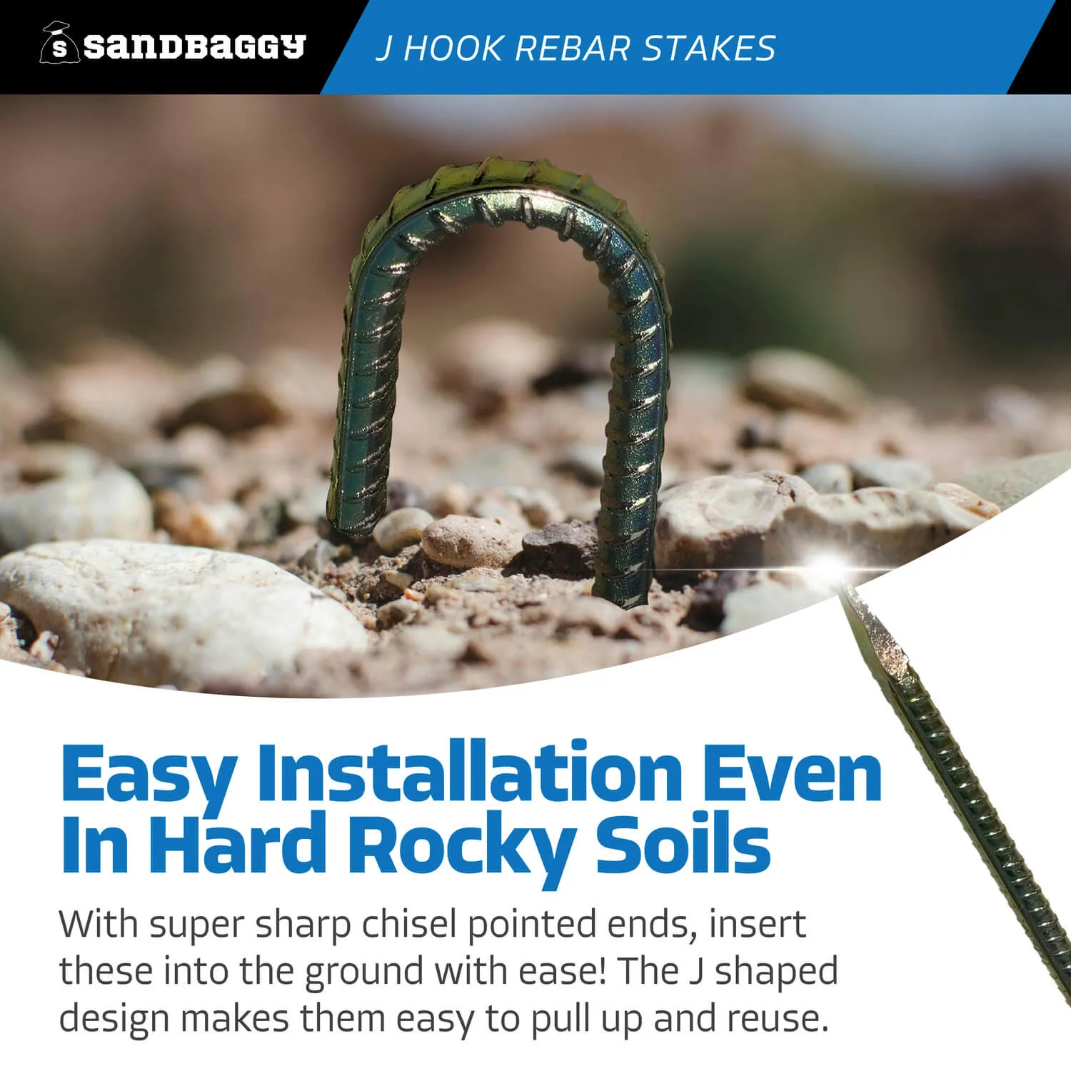 24" J Hook Rebar Stakes - Galvanized Steel - 1/2" Diameter (#4 Rebar)