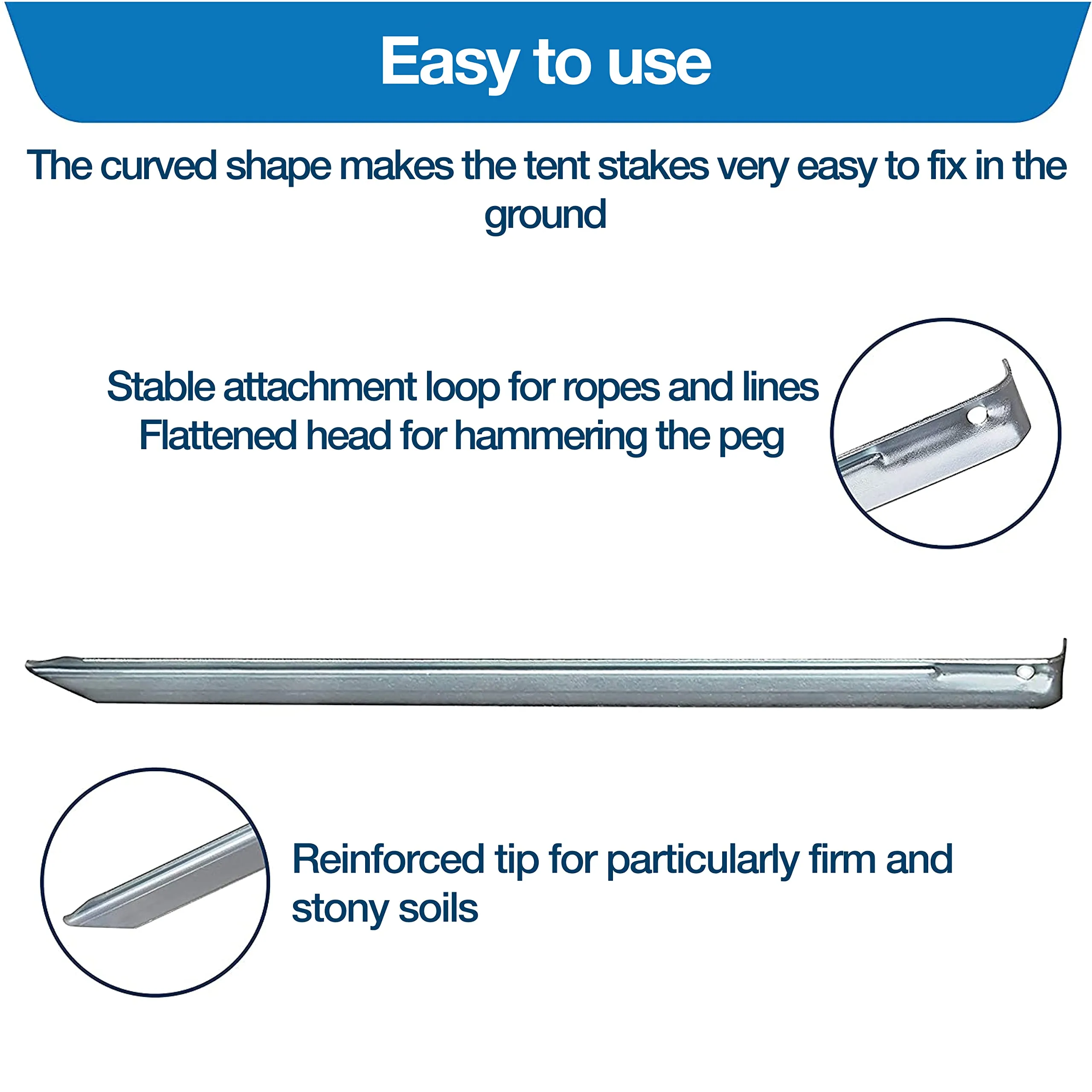 35 cm Sand pegs Set | 10 Extra Long Steel Tent pegs