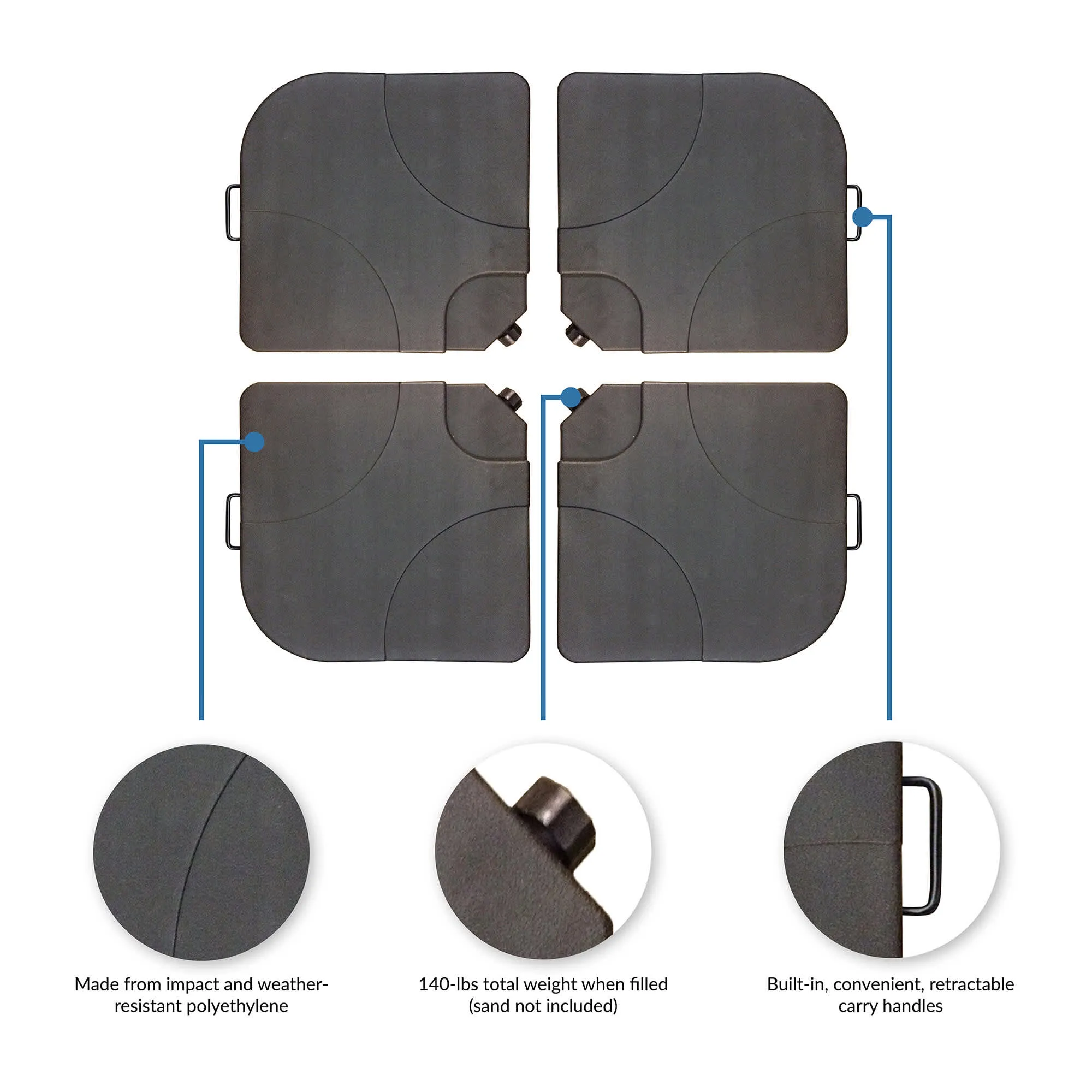 (4) 35-lb Resin Umbrella Base Weights in Black