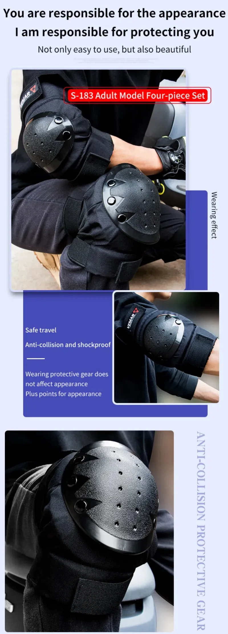 4Pcs/Set Classic and Fashion VEMAR S-183 Motocross Protective Gear Anti-fall Moto Motorcycle Motorcyclist Knee Pads Elbow Pads