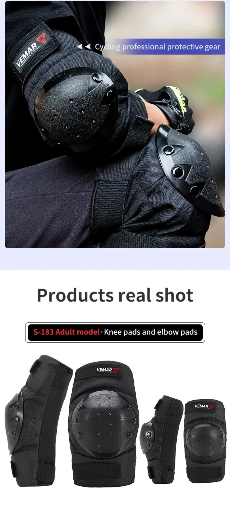 4Pcs/Set Classic and Fashion VEMAR S-183 Motocross Protective Gear Anti-fall Moto Motorcycle Motorcyclist Knee Pads Elbow Pads
