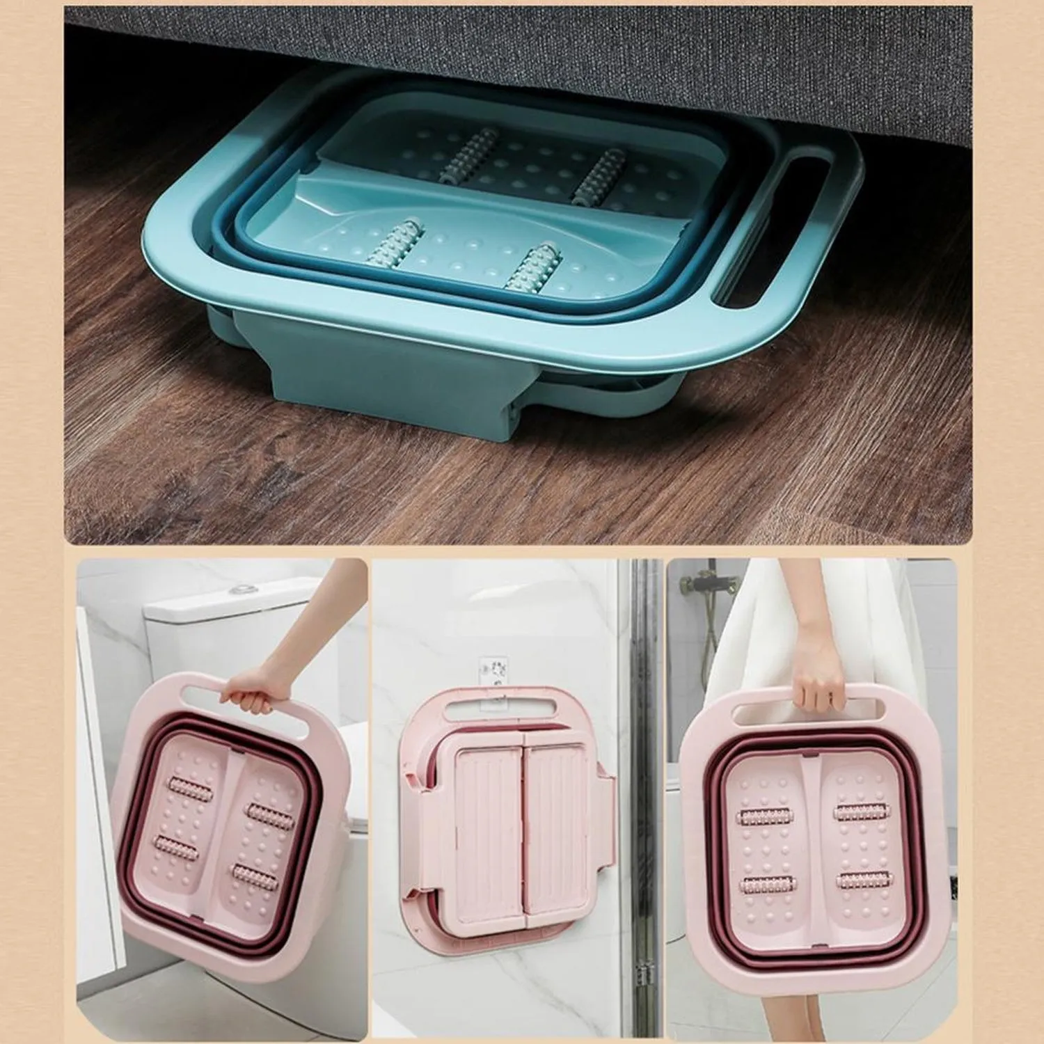 7389 Foldable Soaking Foot Massage Tub, Spa Basin, Bucket with Massage Roller, Suitable For Home Spa Pedicure Relieve Stress