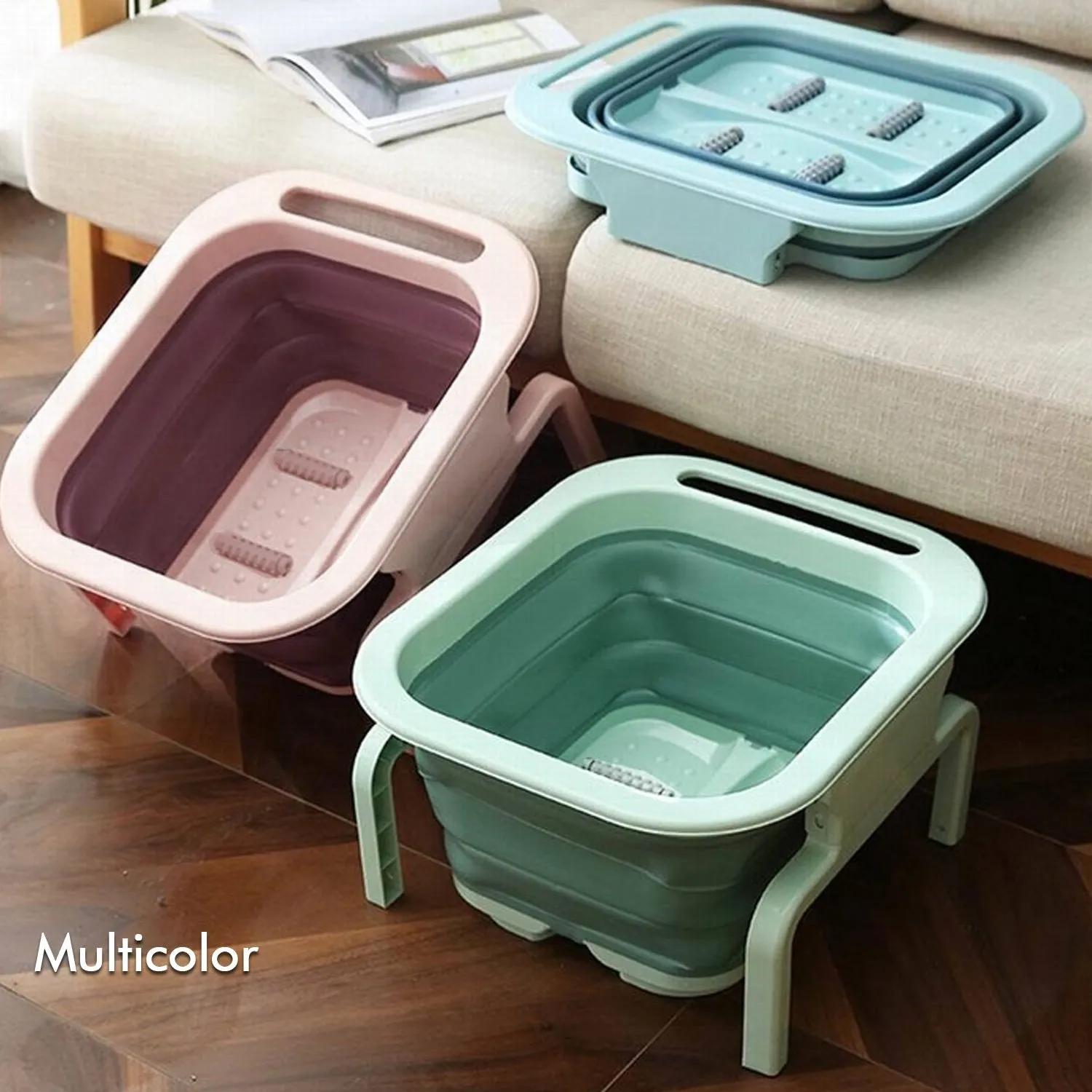 7389 Foldable Soaking Foot Massage Tub, Spa Basin, Bucket with Massage Roller, Suitable For Home Spa Pedicure Relieve Stress