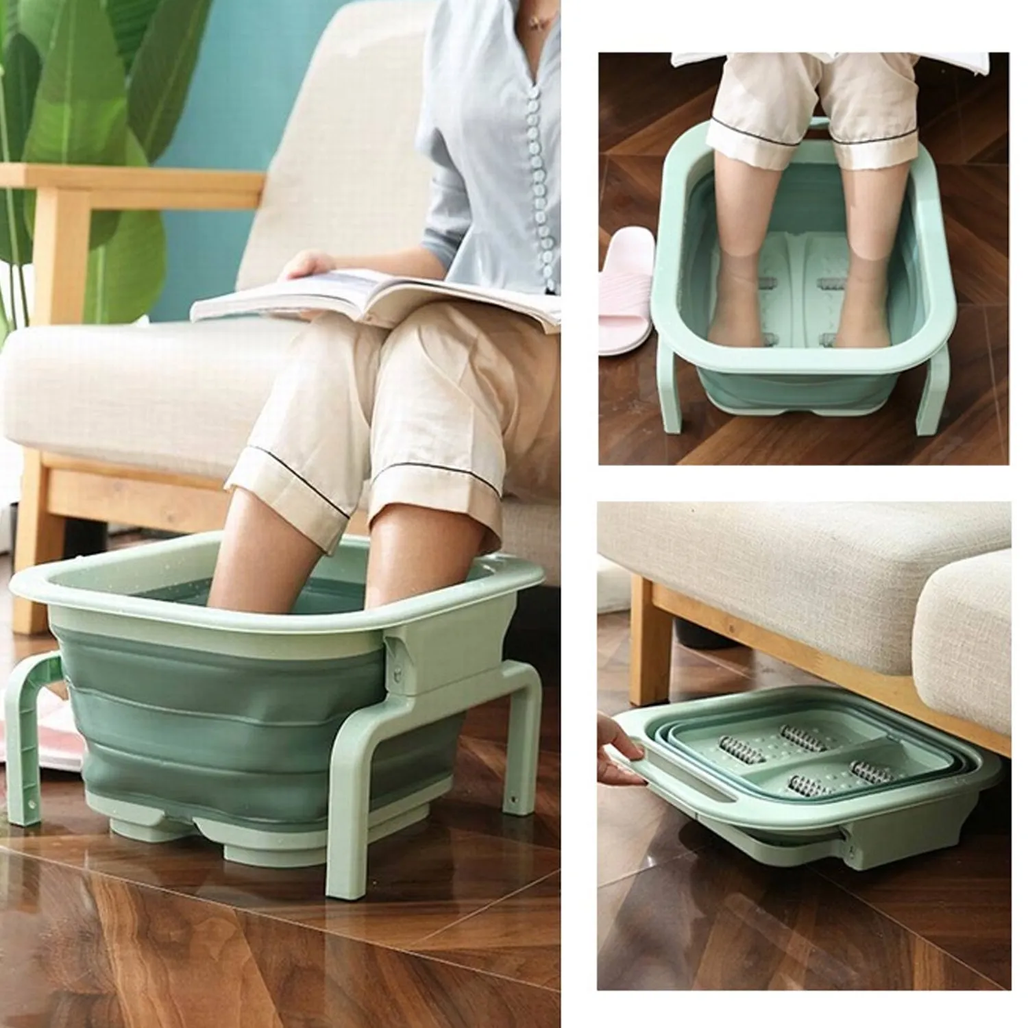 7389 Foldable Soaking Foot Massage Tub, Spa Basin, Bucket with Massage Roller, Suitable For Home Spa Pedicure Relieve Stress