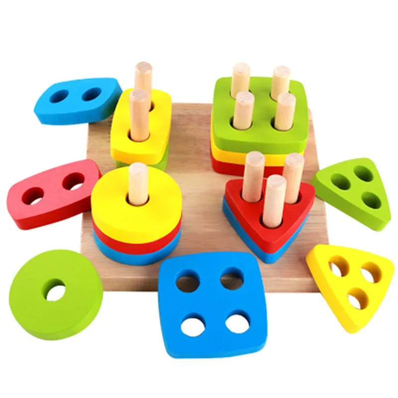 Baby Brain Development Toys Montessori Match Toy Geometric Sorting Board Wooden Blocks Kids Educational Toys Building Blocks
