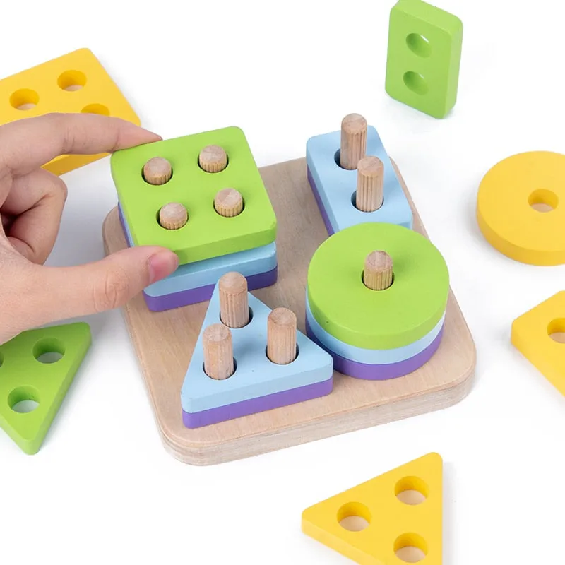 Baby Brain Development Toys Montessori Match Toy Geometric Sorting Board Wooden Blocks Kids Educational Toys Building Blocks