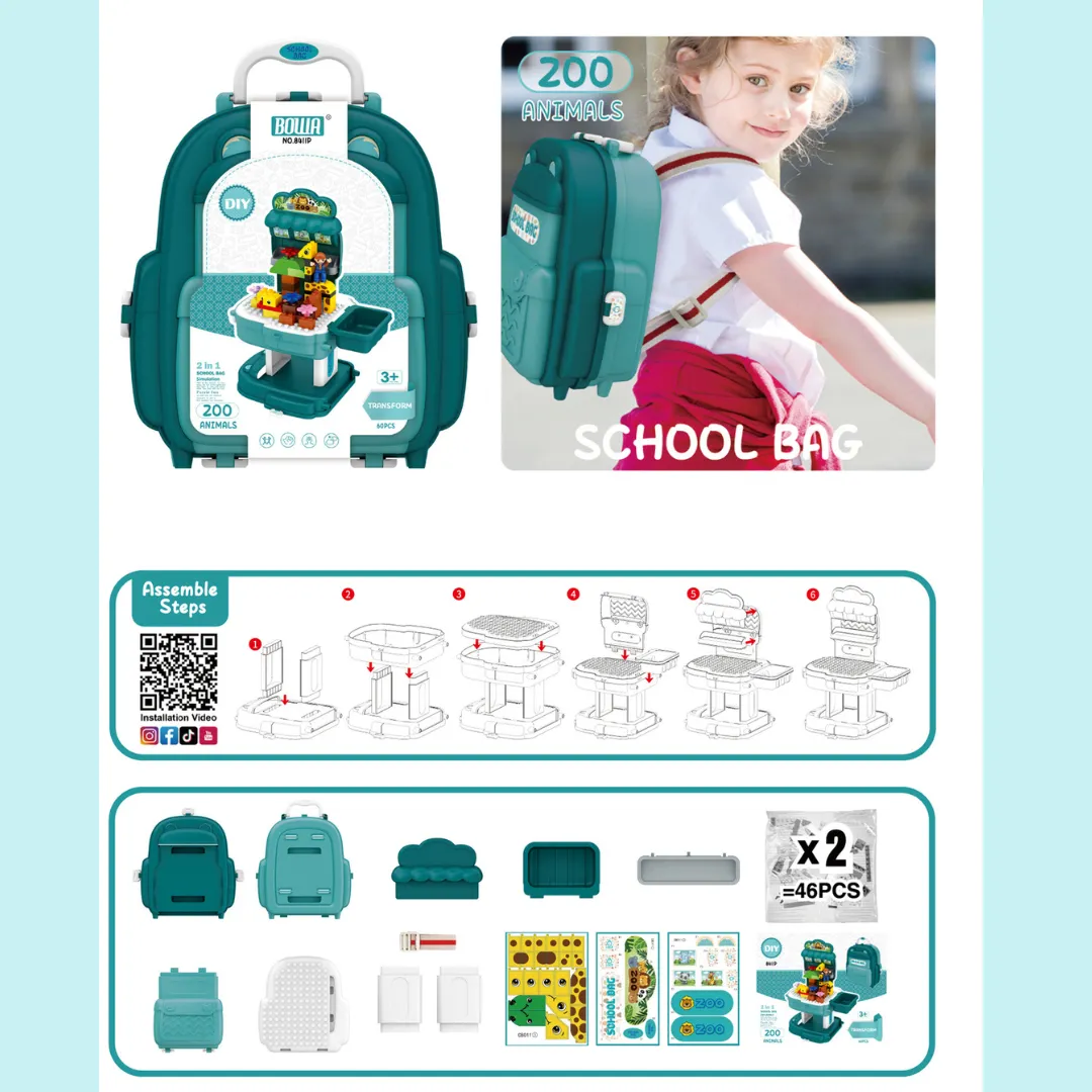 BOWA 2 in 1 Zoo Animals School Bag 3 