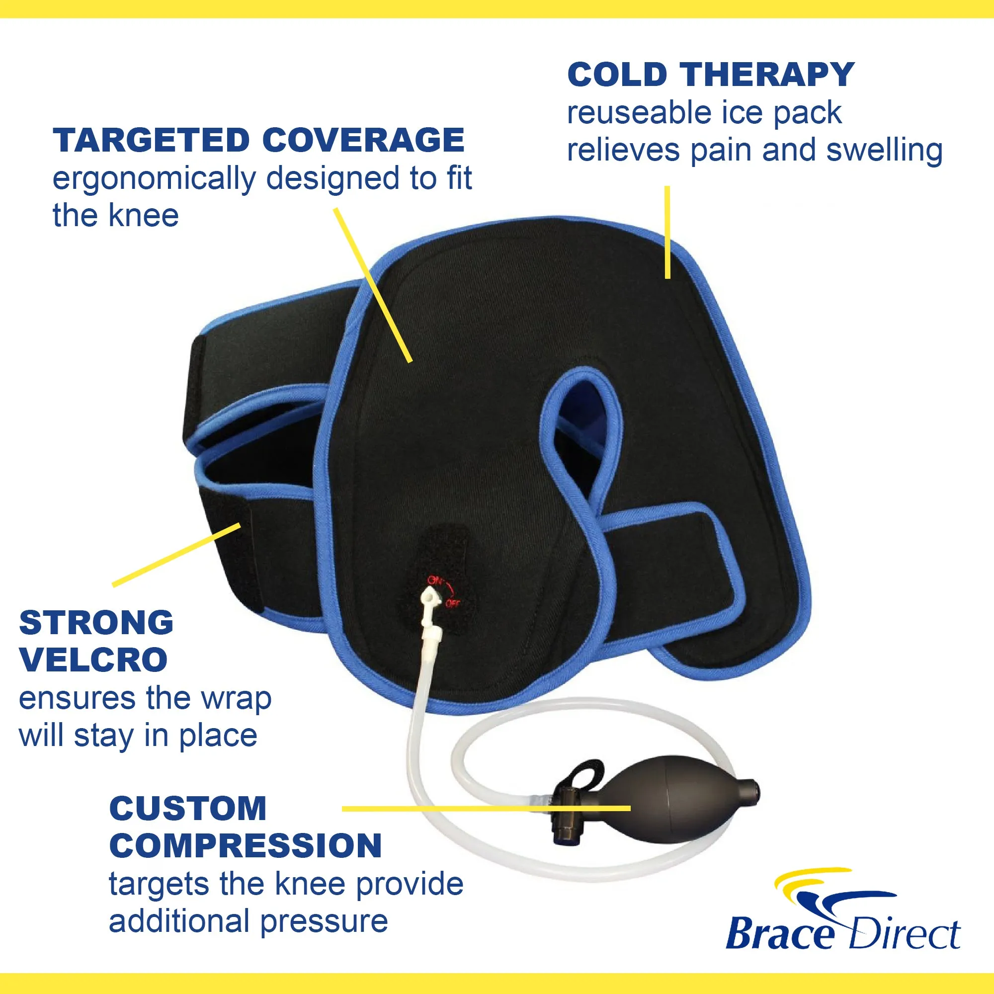 Brace Direct Knee Ice Pack Wrap with Compression - Professional Cold Therapy for Pain Relief & Recovery