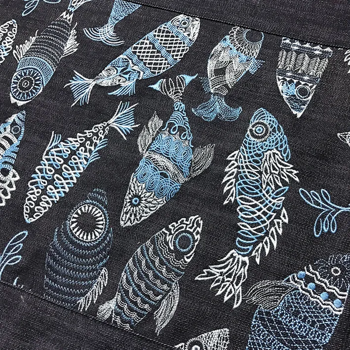 BZEN INDIGO DENIM FLOOR MAT- FISHES