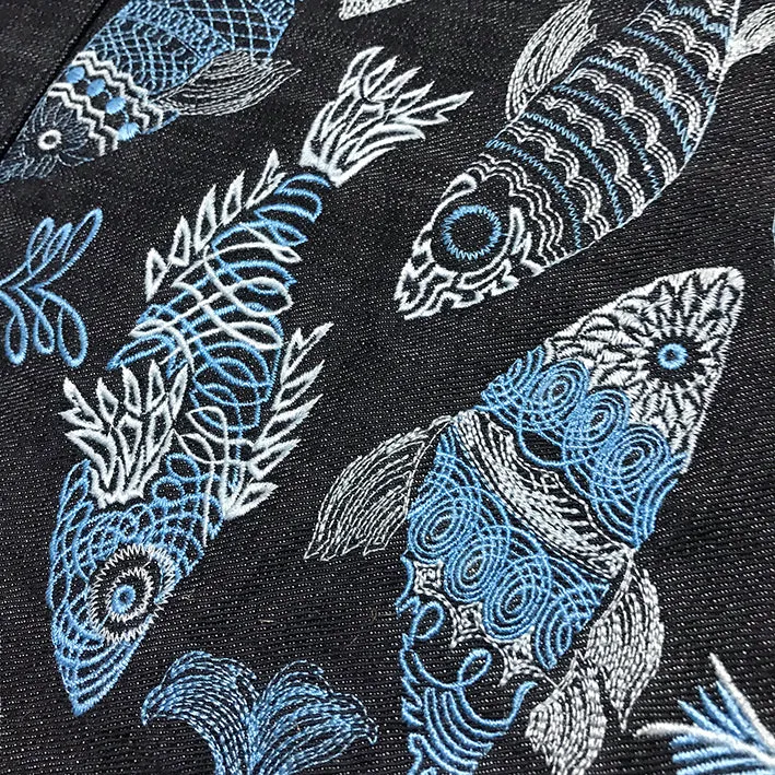 BZEN INDIGO DENIM FLOOR MAT- FISHES