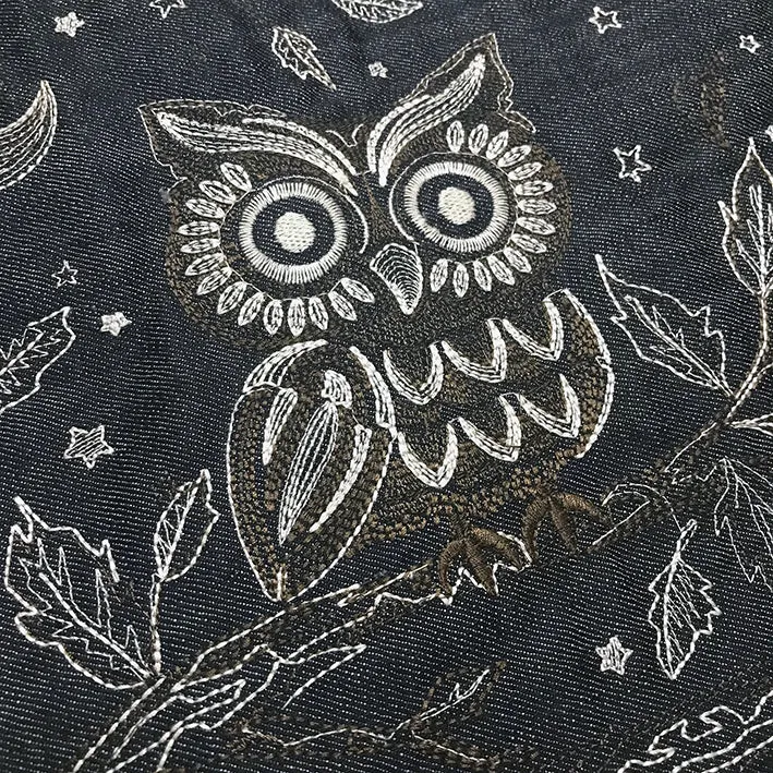BZEN INDIGO DENIM FLOOR MAT- OWLS WHITE