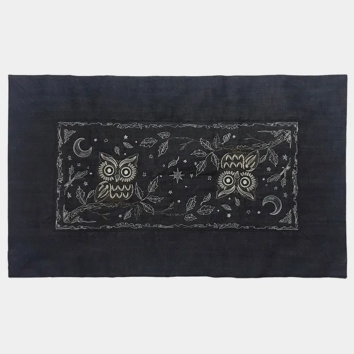 BZEN INDIGO DENIM FLOOR MAT- OWLS WHITE
