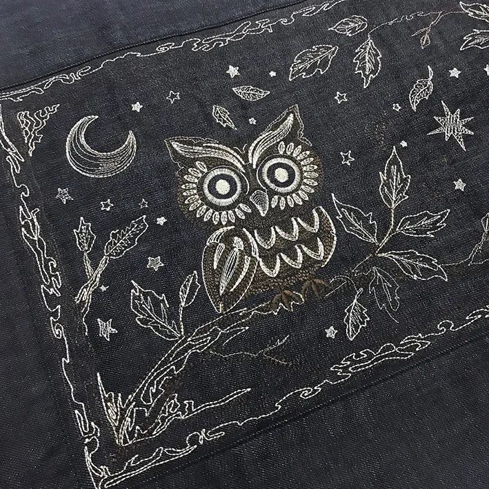 BZEN INDIGO DENIM FLOOR MAT- OWLS WHITE
