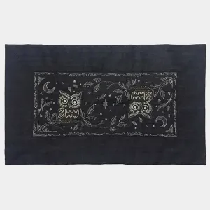 BZEN INDIGO DENIM FLOOR MAT- OWLS WHITE