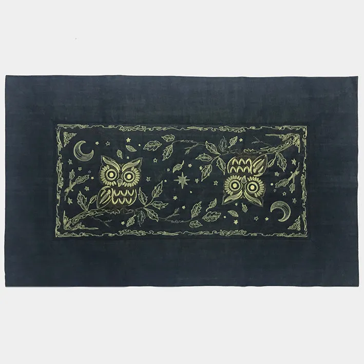 BZEN INDIGO DENIM FLOOR MAT- OWLS YELLOW