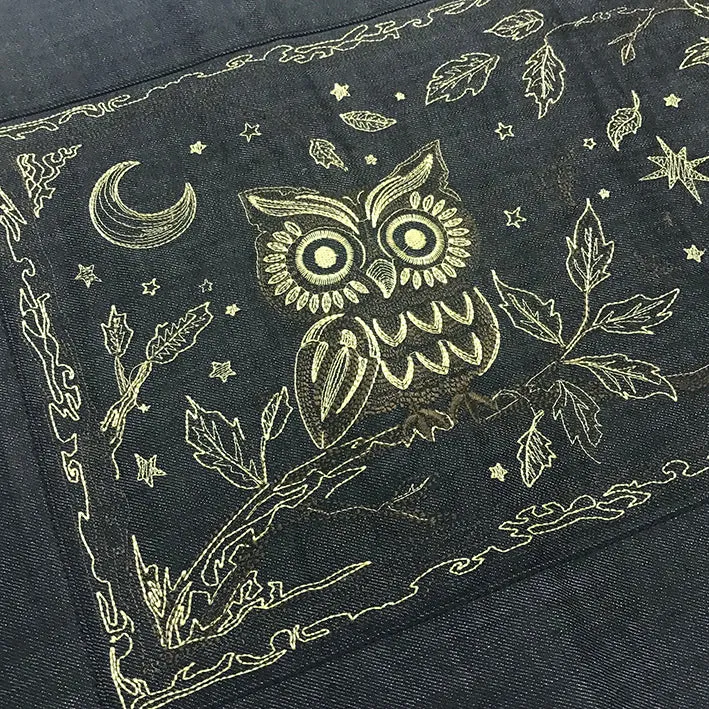 BZEN INDIGO DENIM FLOOR MAT- OWLS YELLOW