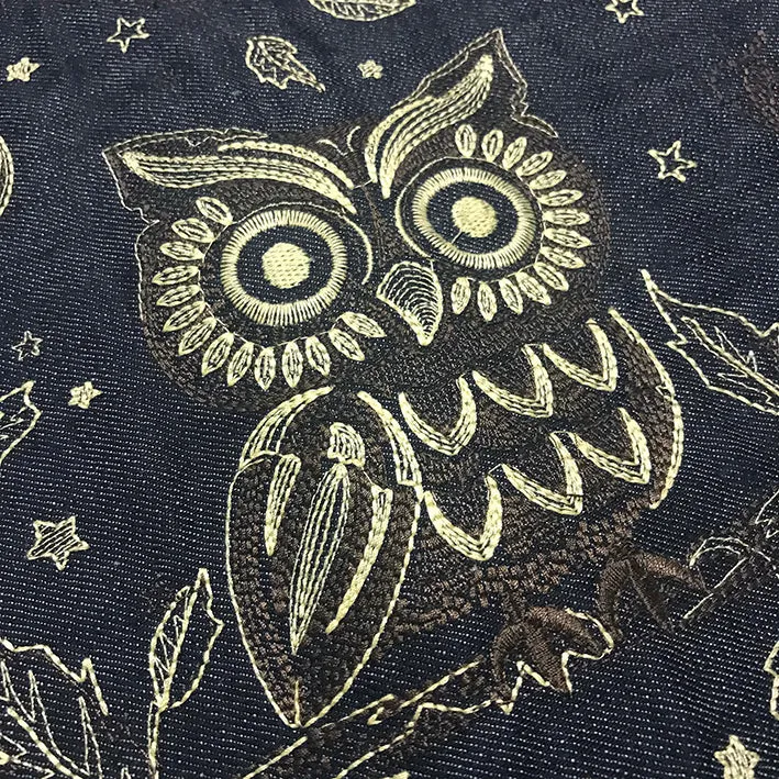 BZEN INDIGO DENIM FLOOR MAT- OWLS YELLOW
