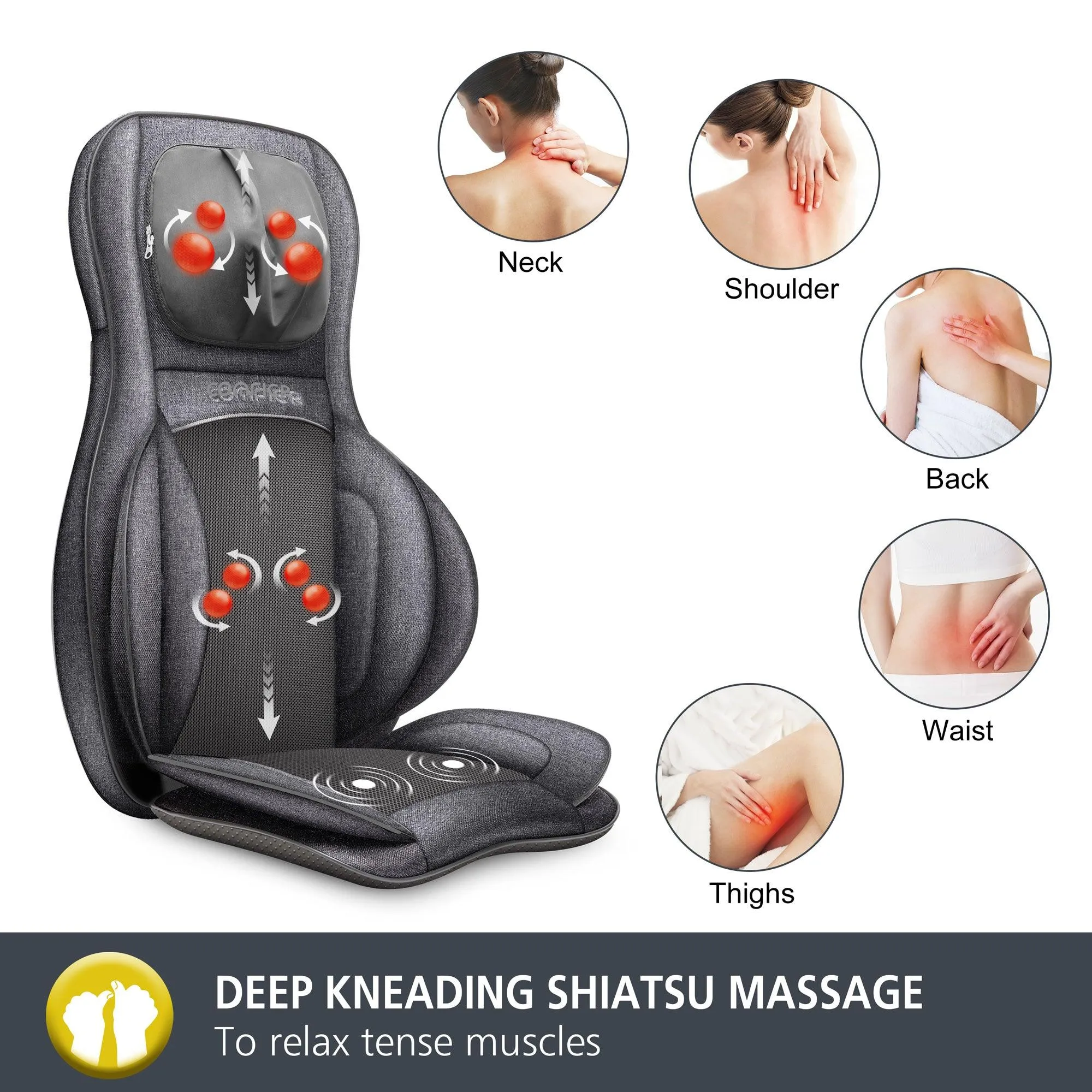 Comfier Shiatsu Neck & Back Massager with Heat, 2D/3D Kneading Massage Chair Full Body - 2309G
