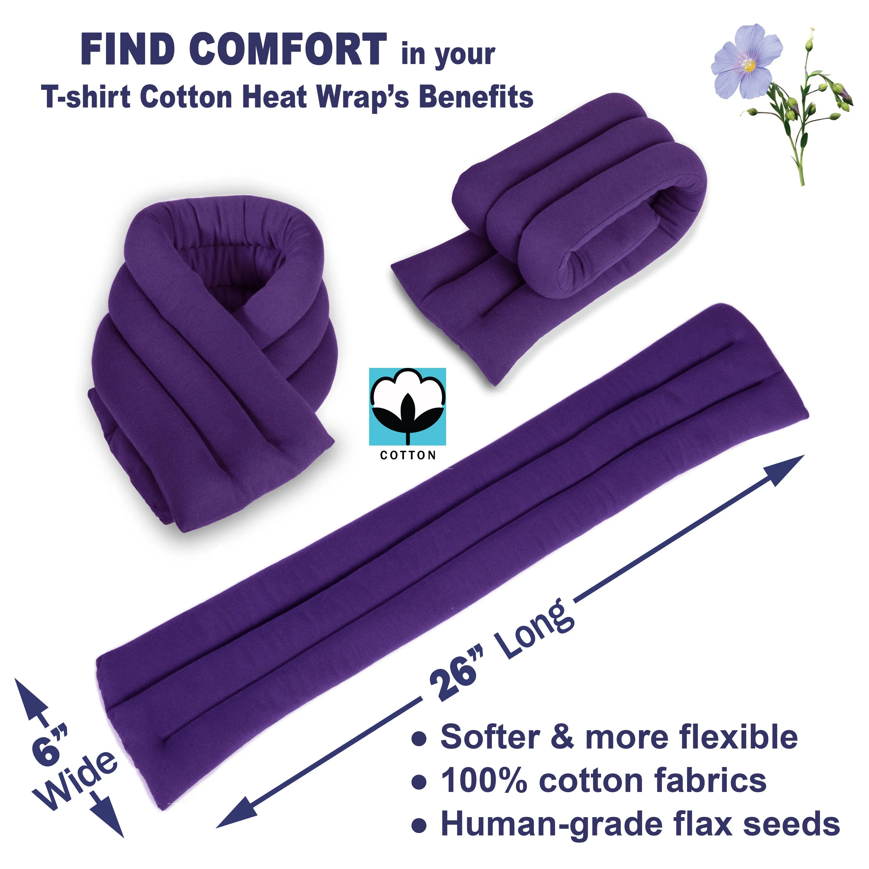 Cotton Microwavable Neck Heating Wrap, 6"x26", Purple
