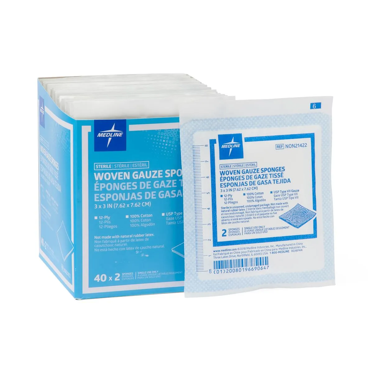 Cotton Woven Sterile Gauze Sponges, 12ply Various sizes