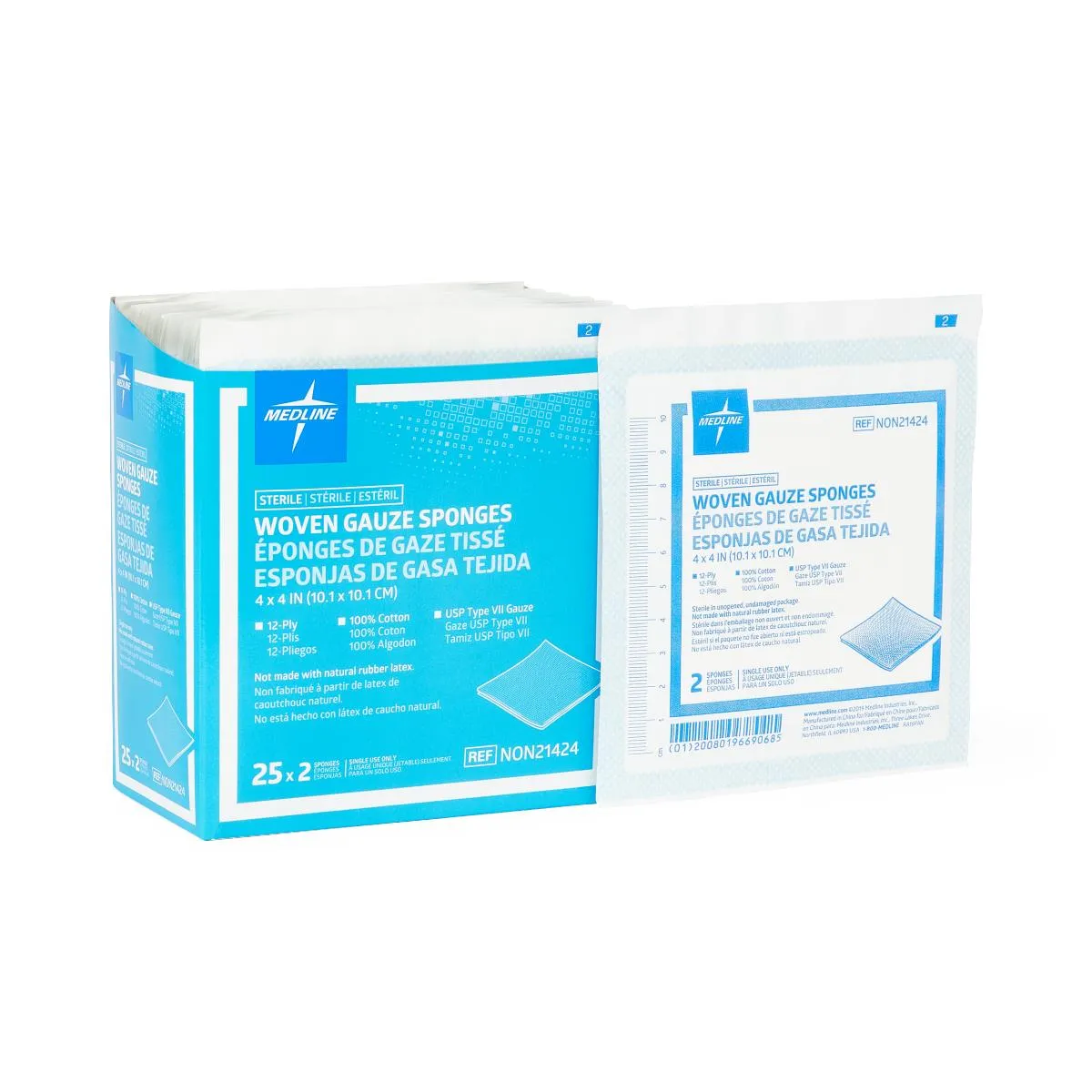 Cotton Woven Sterile Gauze Sponges, 12ply Various sizes