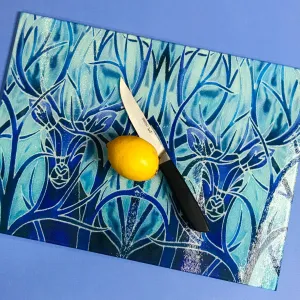 Deep Blue Stag Glass Chopping Board - Stag Trivet - Blue Pot Stand - Heat Proof Table Top Saver - Decorative Platter