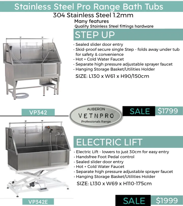Dog grooming stainless steel pro range Bath Tub 130cm many features!