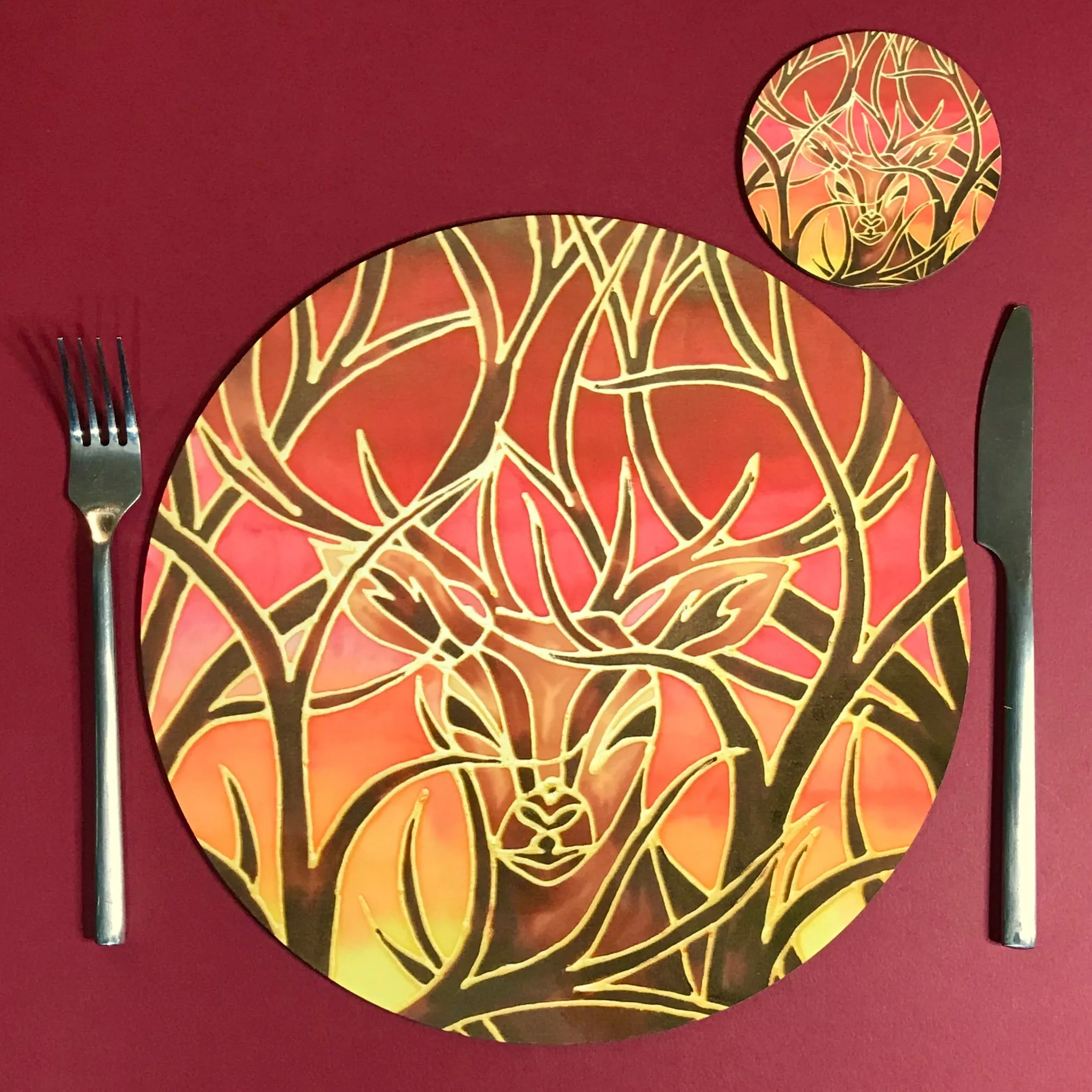 Dramatic Sun Dragons Round Table Mats & Coasters - Table Mats