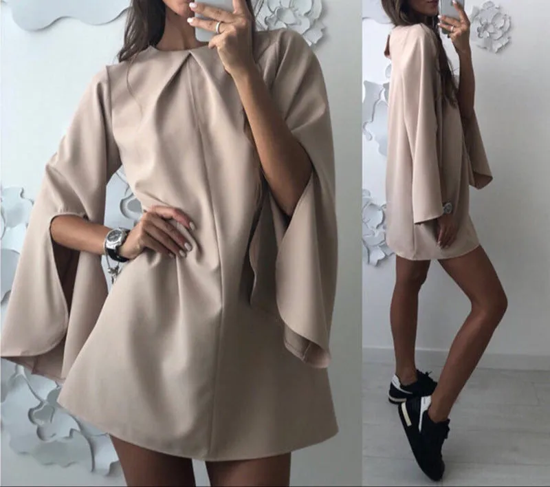 Fashion Loose Round Neck Button Cuff Dress