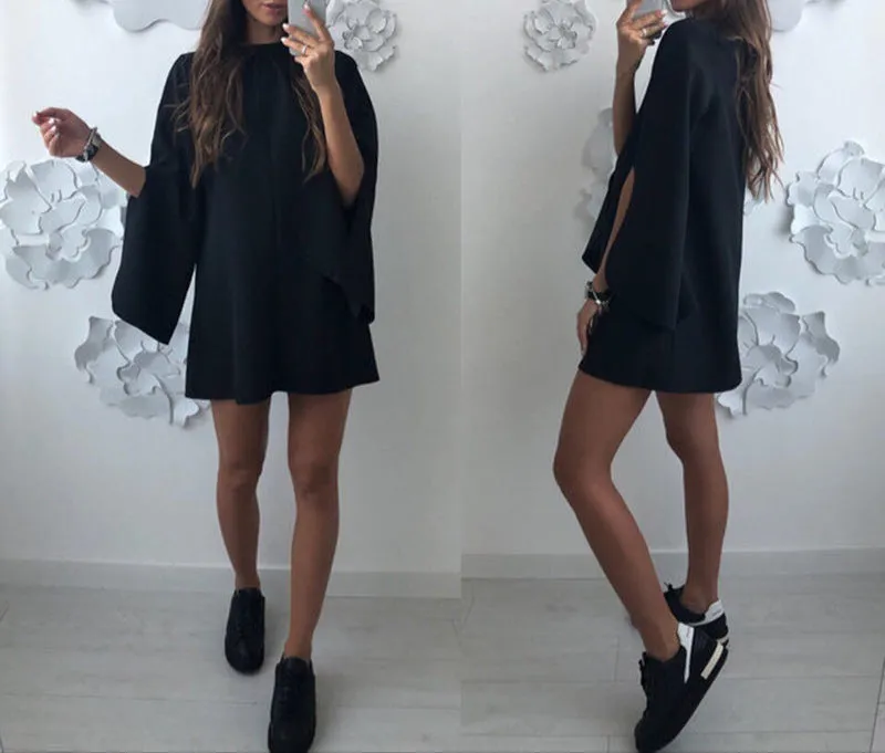 Fashion Loose Round Neck Button Cuff Dress
