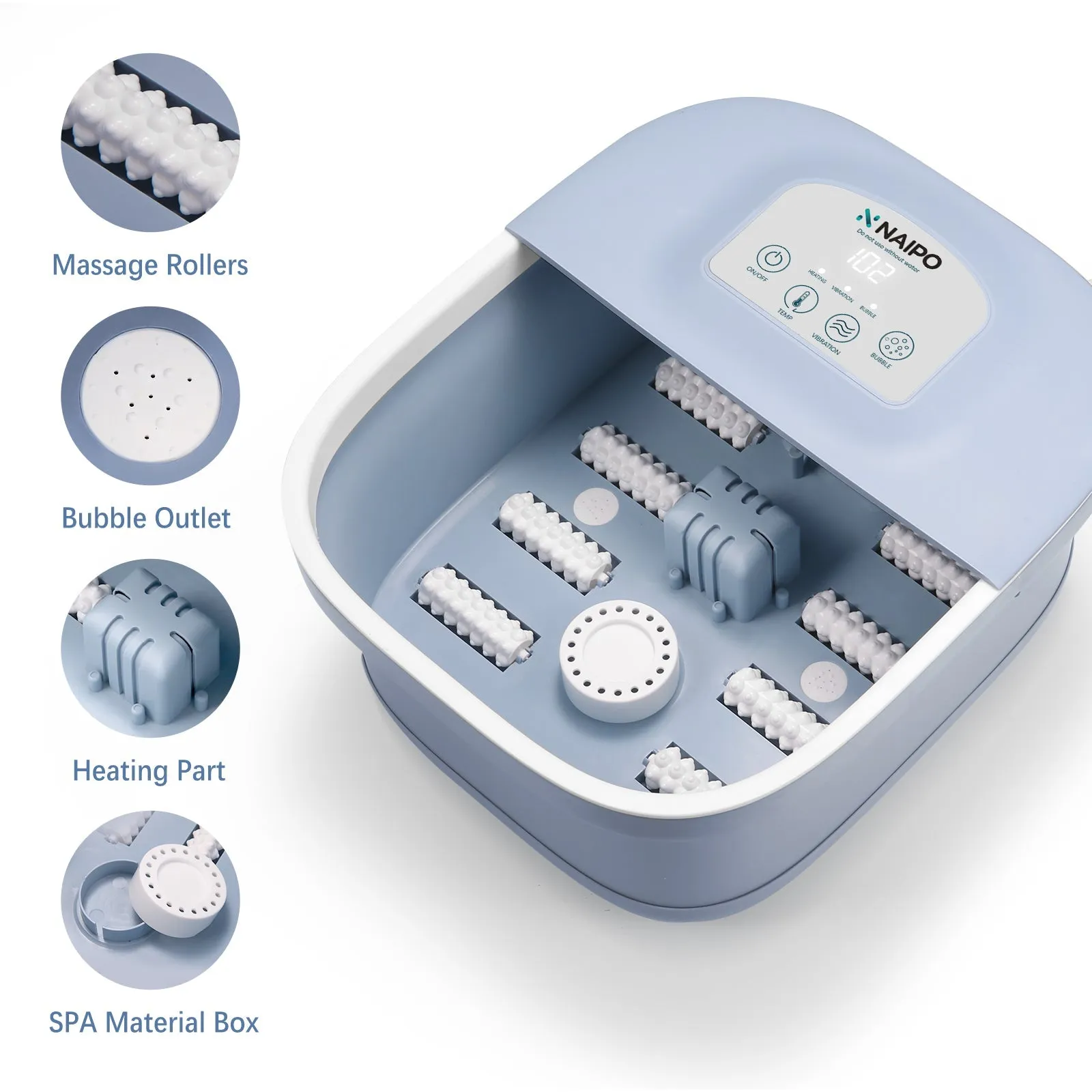 Foot Spa Bath Massager with Heat Bubbles Vibration 3 in 1 Function, 8 Masssage Rollers Soaker Digital Temperature Control Pedicure Tub Bath for Feet Home Use