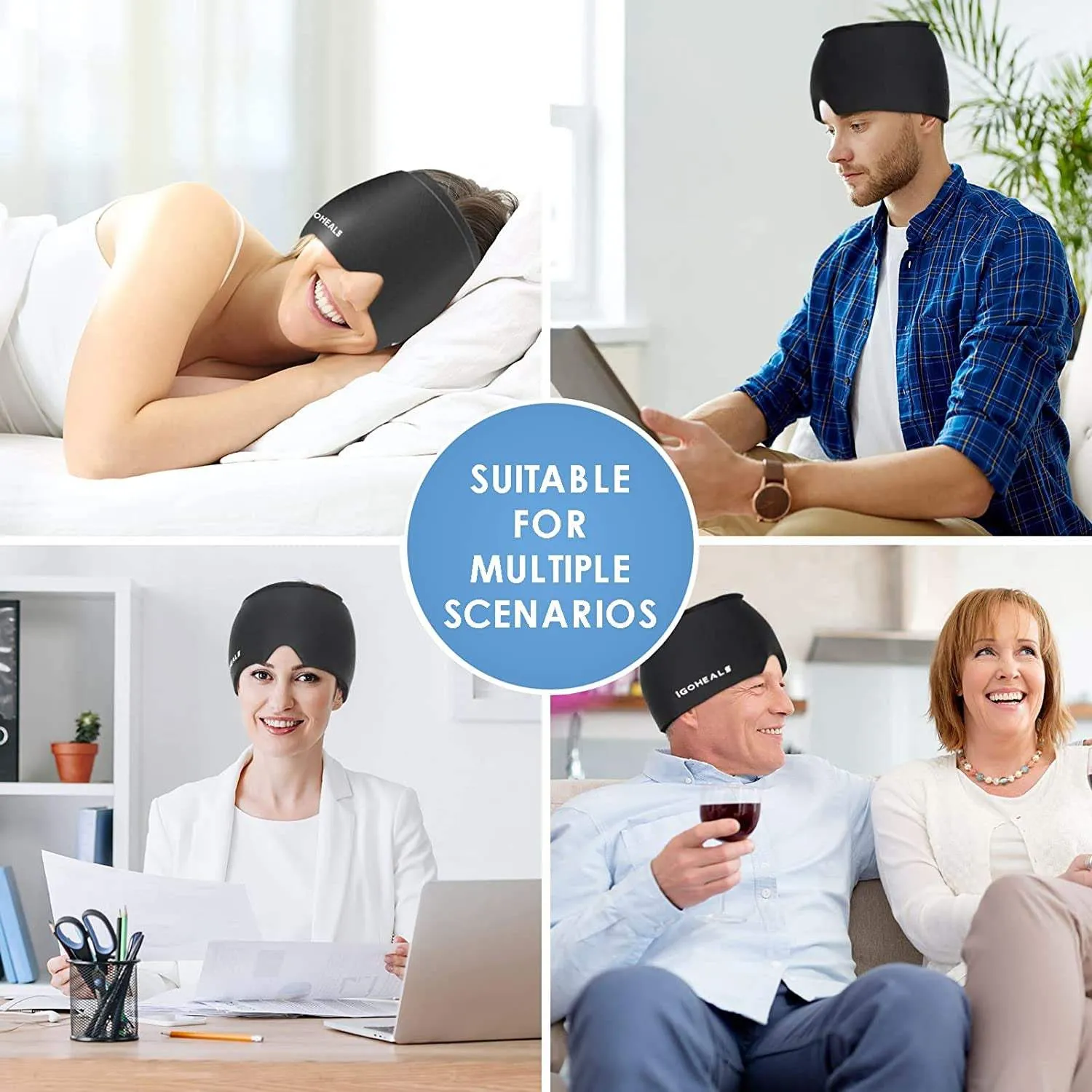Headache Relief Hat with Cooling Ice Pack Mask