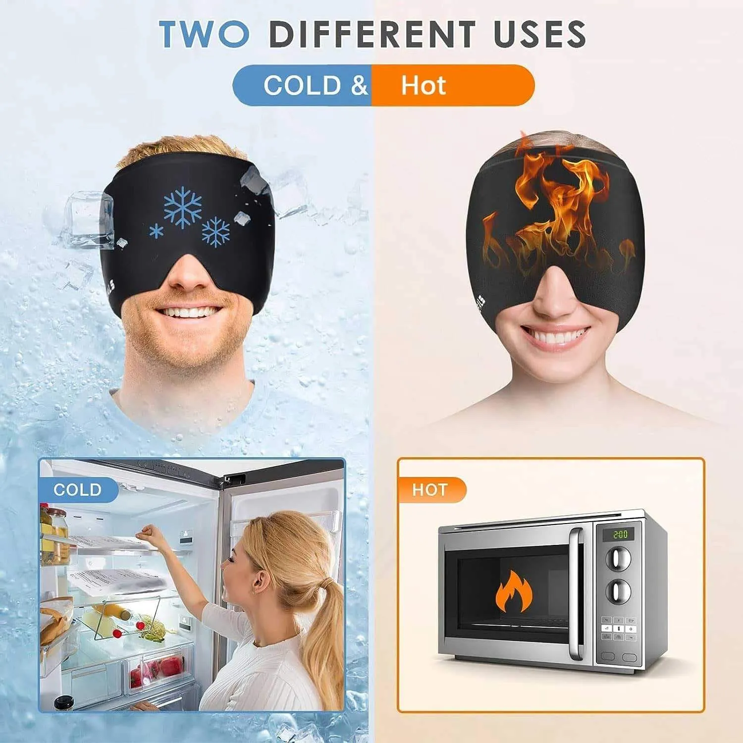 Headache Relief Hat with Cooling Ice Pack Mask