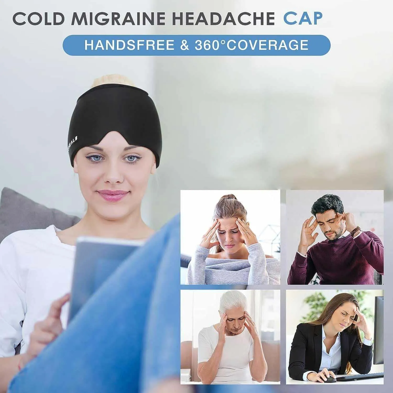 Headache Relief Hat with Cooling Ice Pack Mask