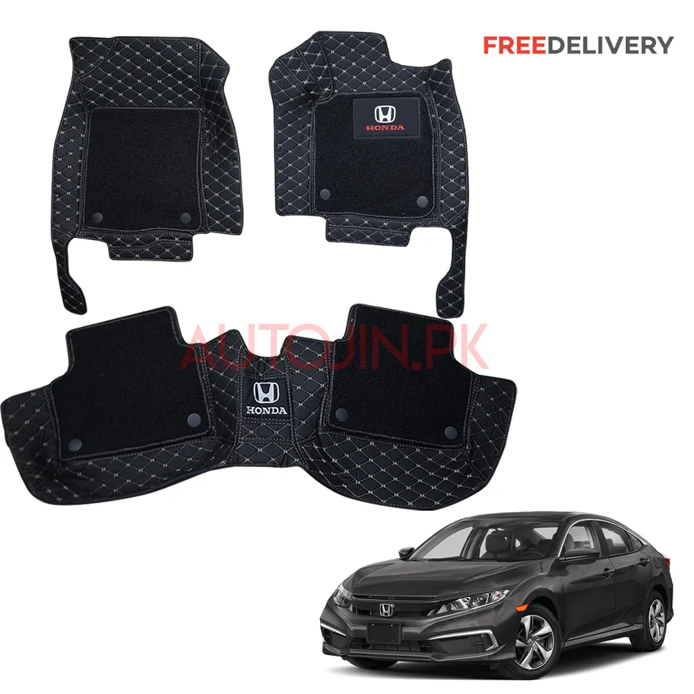 Honda Civic Luxury 9D Mats with Carpet - Black & Beige 2016-21