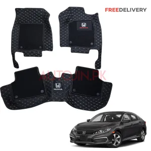 Honda Civic Luxury 9D Mats with Carpet - Black & Beige 2016-21