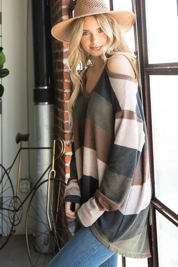 LS cold shoulder V-Neck Top