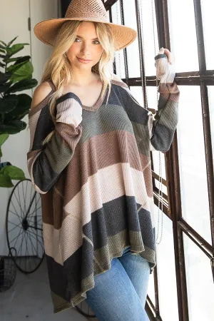 LS cold shoulder V-Neck Top