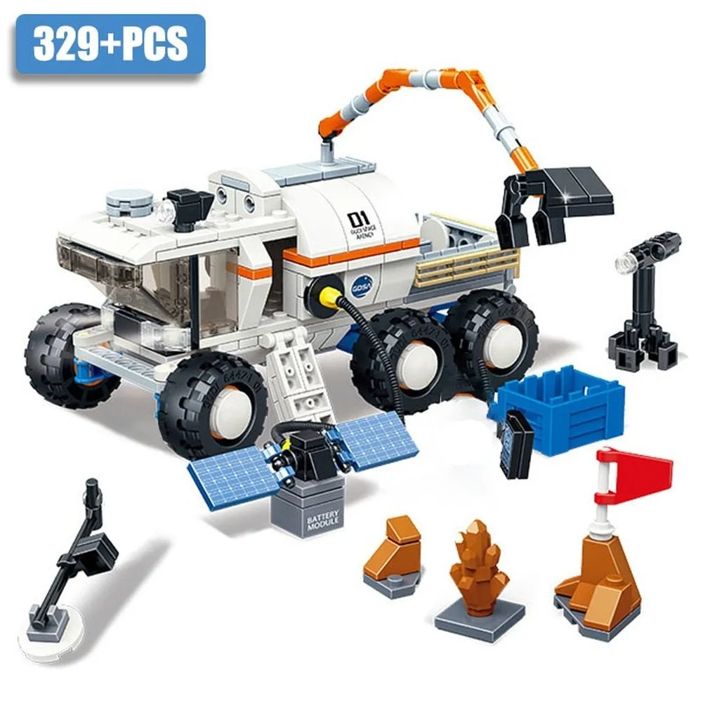 MOC NON  City Space Explore Shuttle Launch Center Building Blocks Set Rocket Satellite With Spaceman Bricks Toy For
