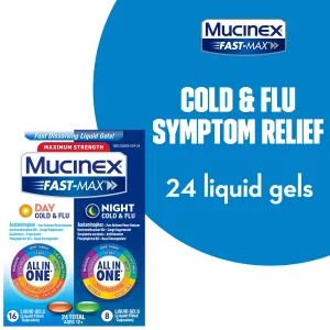 Mucinex All in One Fast Max, Cold and Flu Medicine, Day & Night Combo Pack (16 Day   8 Night) Liquid Gels
