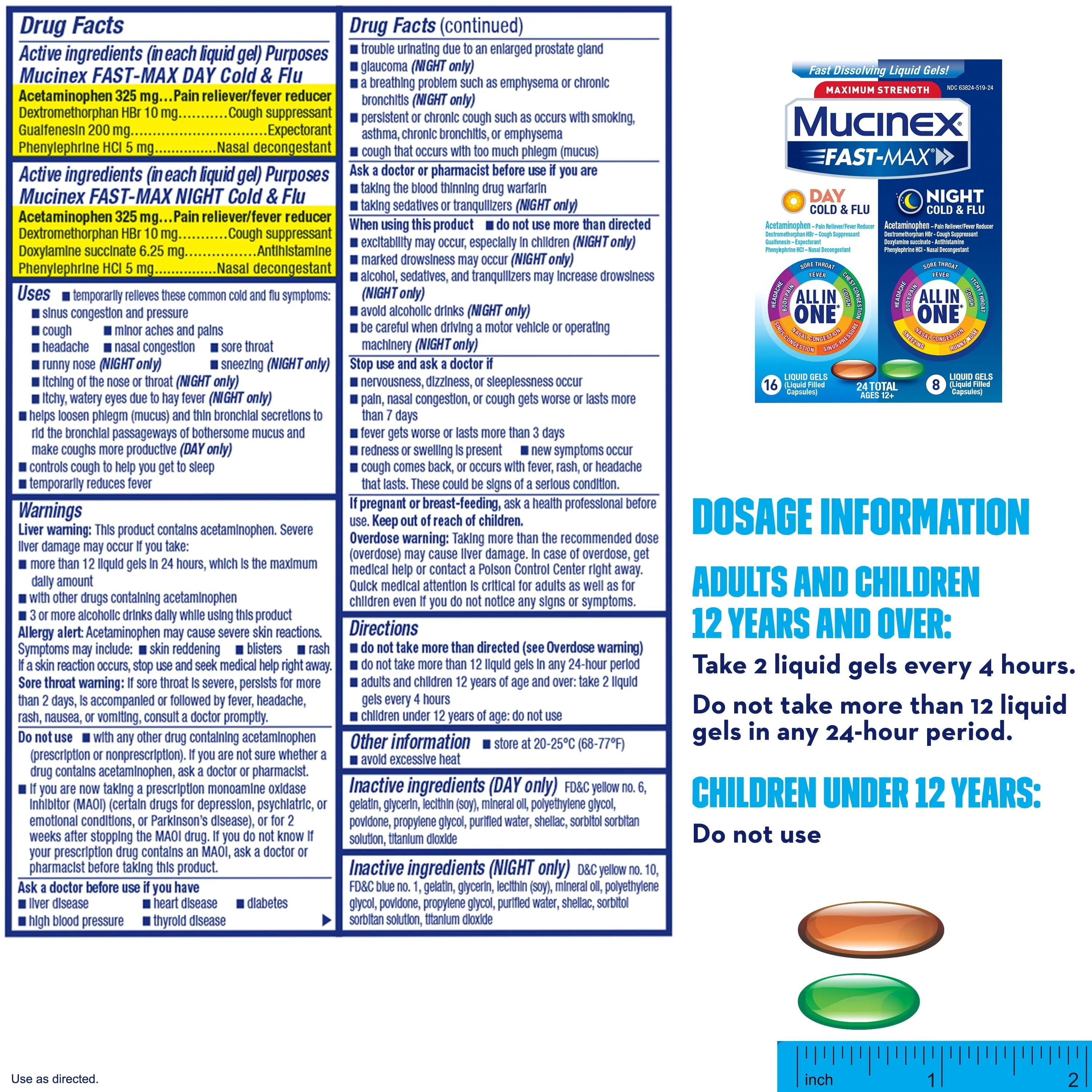 Mucinex All in One Fast Max, Cold and Flu Medicine, Day & Night Combo Pack (16 Day   8 Night) Liquid Gels
